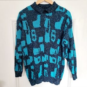 Retro blue collared‎ sweater